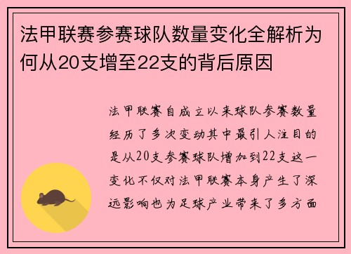 法甲联赛参赛球队数量变化全解析为何从20支增至22支的背后原因