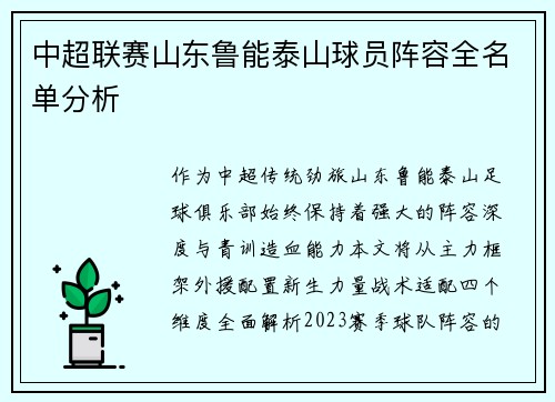 中超联赛山东鲁能泰山球员阵容全名单分析