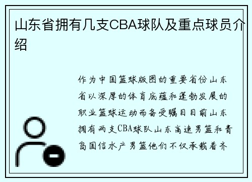 山东省拥有几支CBA球队及重点球员介绍