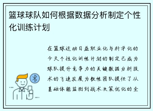 篮球球队如何根据数据分析制定个性化训练计划